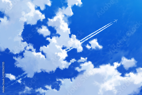 Obraz na płótnie 青空と飛行機雲 背景イラスト 