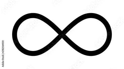 Black infinity symbol icon isolated on a white background for design projects.
