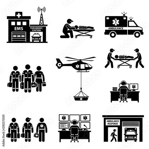 Emergency Medical Services EMS and Paramedic Icon Set
