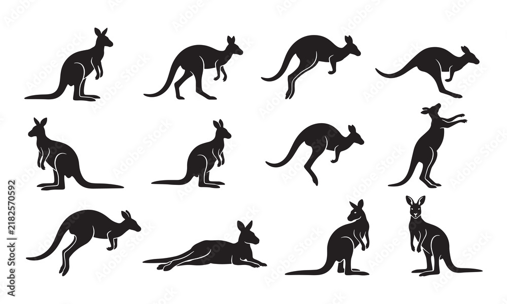 Fototapeta premium Set of cute cartoon shark characters in different poses black and white vector illustration