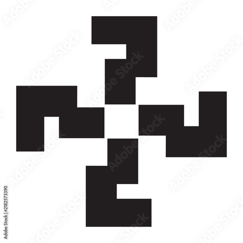 Geometric cross pattern formed by four black pixel question marks