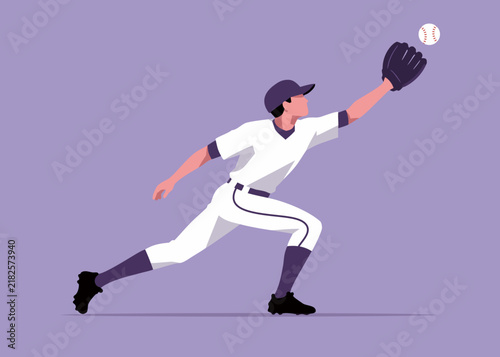 Quadro su tela Baseball Fielder Catching Ball Vector Illustration