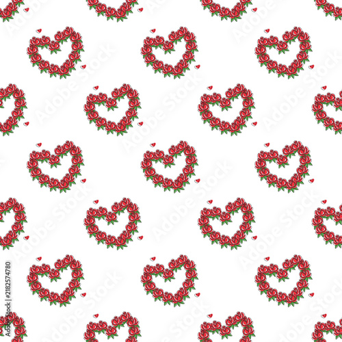 Seamless Rose Heart Pattern With Red Floral Wreaths for Valentine Love and Romantic Backgrounds