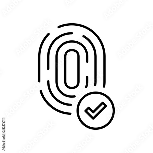 Fingerprint biometric authentication approved icon with check mark for identity verification and secure access on transparent background