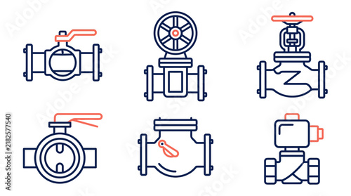 Принти на полотні Plumbing Valves Collection: Gate, Globe, Ball, Butterfly, Check Valves