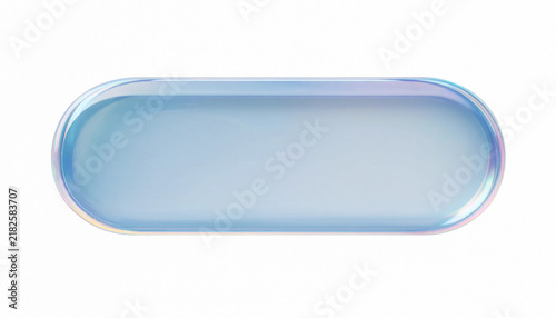 Modern smooth rounded translucent liquid glass pill button UI frame element with iridescent edge sheen isolated on clean white background for app interface 3d render