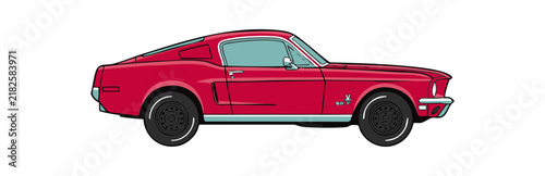 Side view of a red classic vintage muscle car illustration.