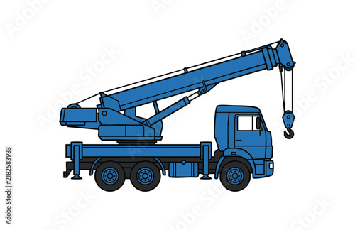 Blue mobile crane truck isolated on a white background vector illustration.