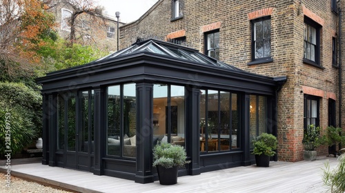 Stylish modern conservatory design attached to classic home