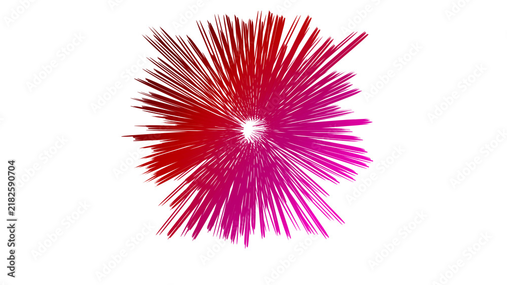 Obraz premium Dynamic red and magenta glowing radial lines starburst burst explosion shape isolated on transparent background, futuristic energy spark, digital effect graphic design element