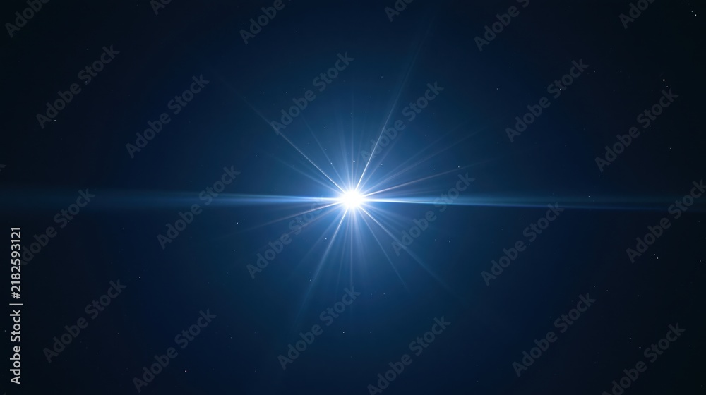 Fototapeta premium The star in a dark blue night sky with bright lens flare