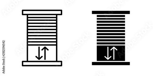 Jalousie Icon represents window blinds, ventilation, home interiors, and adjustable window panels with editable outline and fill vector illustrations.