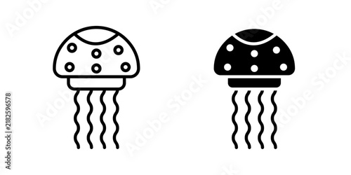 Jellyfish Icon represents marine life, ocean animals, underwater nature, and aquatic themes with editable outline and fill vector illustrations.