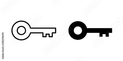 Key Icon represents unlocking, access, security, doors, and property protection with editable outline and fill vector illustrations.