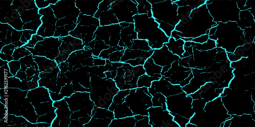 High-impact abstract background featuring vibrant cyan blue lightning or crackle textures across a deep black field. eps10