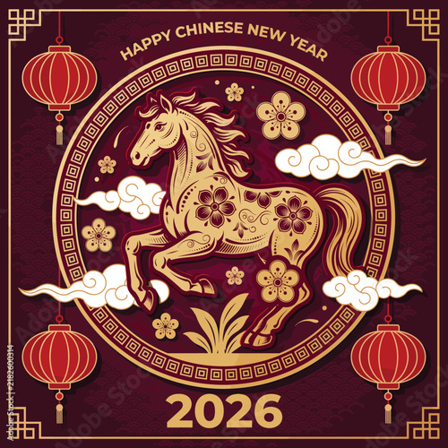 Year of the Horse 2026 Chinese New Year festive greeting card design