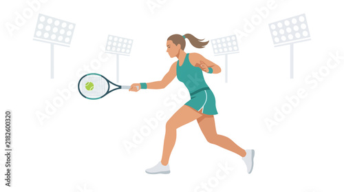 Bild auf Leinwand Woman playing tennis with floodlights