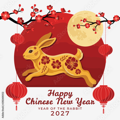 Year of the Rabbit 2027 Chinese New Year greeting card design