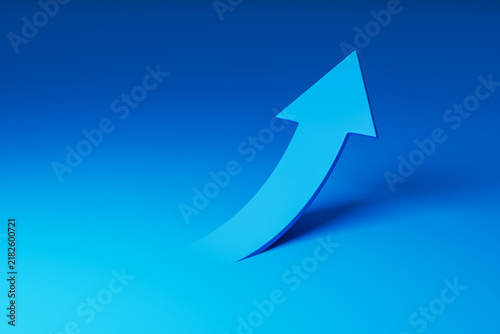 Upward Arrow Symbolizing Business Growth, Corporate Progress, Strategic Direction, Success and Ambition on Blue Gradient Background. 3D Rendering