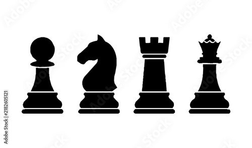 Bild auf Leinwand Black Chess Pieces Pawn Knight Rook Queen Silhouette Collection
