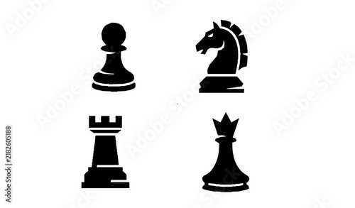 Bild auf Leinwand Minimal Chess Piece Silhouette Icons Pawn Knight Rook Queen