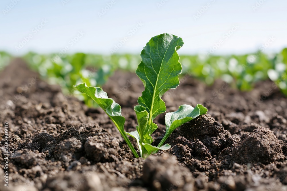 Obraz premium The seedling emerging from fertile soil in a sunlit field