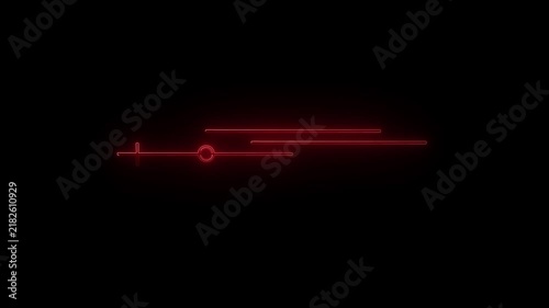 Glowing red neon horizontal HUD target line element isolated on a black background. Futuristic sci-fi tech overlay for modern user interface displays.