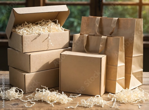 Sustainable cardboard boxes and paper bags for eco-friendly ecommerce shipping and packaging.