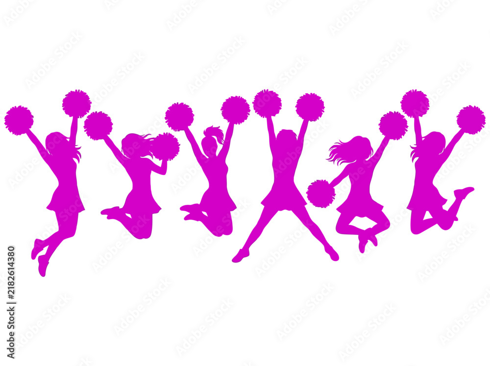 Obraz premium Cheerleader Silhouette Group Jumping with Pom Poms Isolated