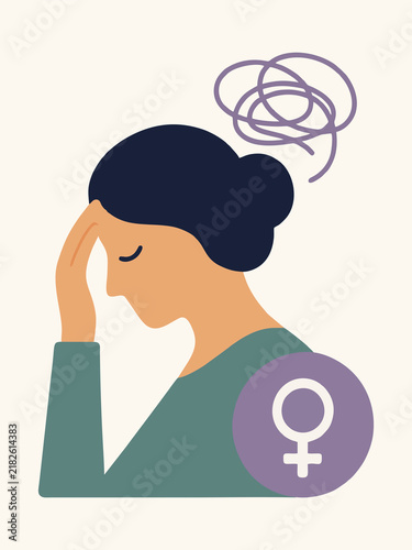 Menopause Concept with Woman Experiencing Stress and Mental Confusion, Female Health Vector