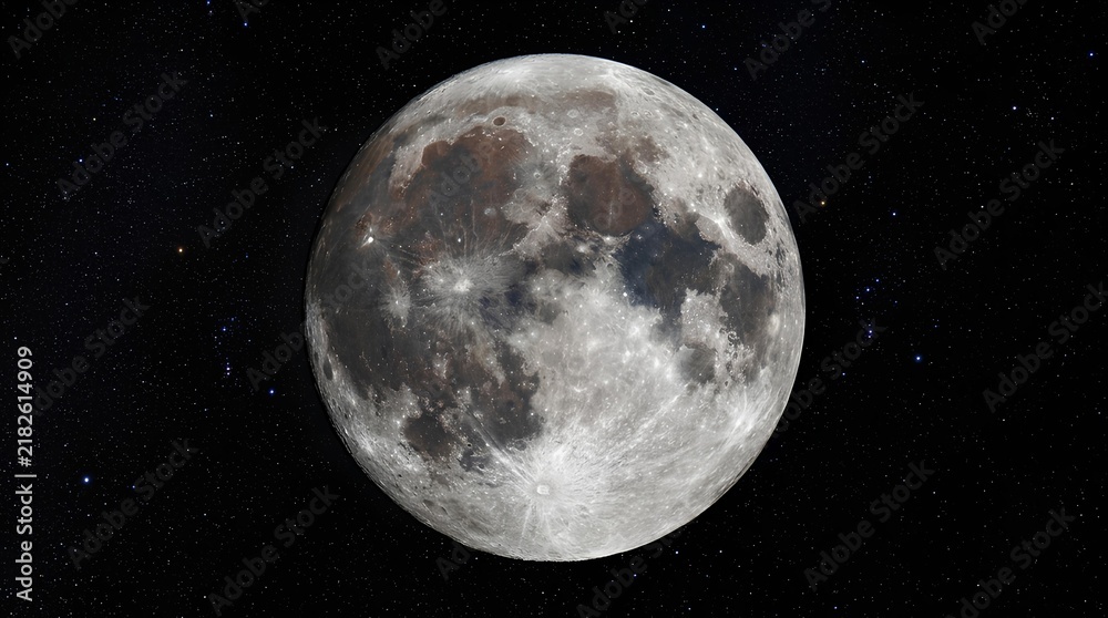 Obraz premium Full moon with craters in starry night sky