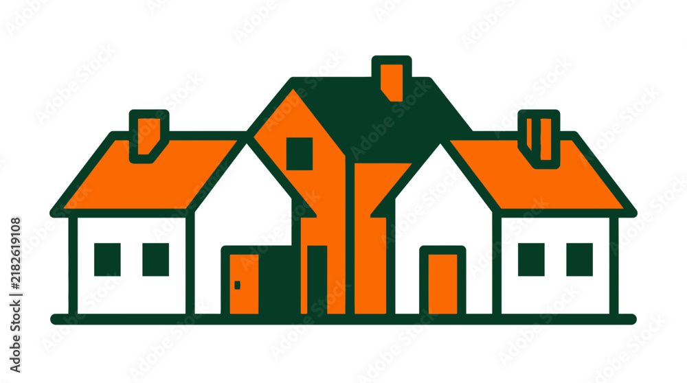 Fototapeta premium Stylized Houses Row Isolated Transparent Background