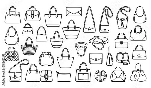 Minimalist Handbag Thin Line Symbols – Purse and Fashion Vector Icon Set