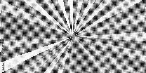 Halftone gradient sun rays pattern. Abstract halftone vector dots background. monochrome dots pattern. Vector background in comic book style with sunburst rays and halftone. Retro pop art design.