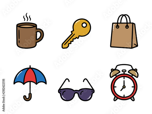 Lifestyle and Daily Routine Icon Set Doodle Style