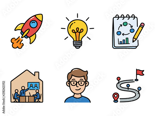 Modern Hand Drawn Business and Startup Icon Set Collection