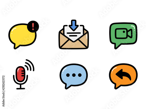 Doodle Communication Icons Set for Social Media and Messaging