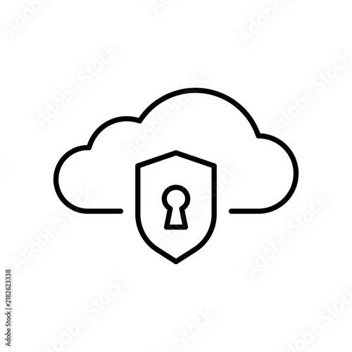 Cloud security shield icon for encrypted data storage, network privacy protection, and cyber defense on transparent background