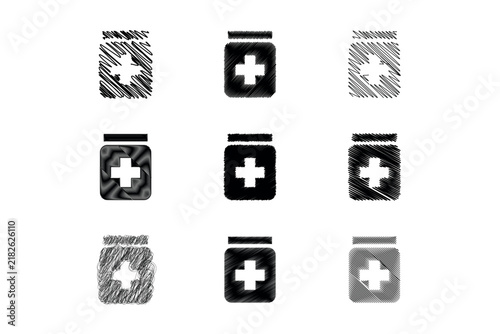 Medicine Bottle Scribble Icon Set Collection Vector Illustration