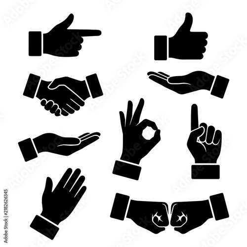 Set of black hand gestures icons