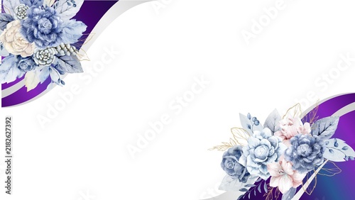 Fotografía Elegant watercolor-style blue and purple floral clusters adorn decorative curved