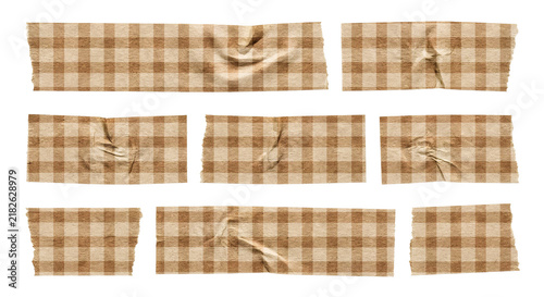 Set of brown plaid washi tape strips isolated on transparent background