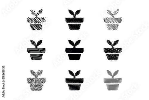 Potted Plant Sprout Scribble Icon Set Collection Vector Illustration