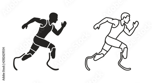 Bild auf Leinwand Running athlete silhouette with prosthetic legs black and white line art