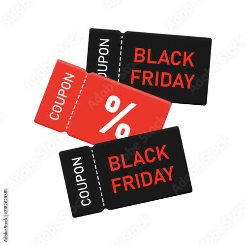Flying gift coupons for the Black Friday sale. Vector illustration.