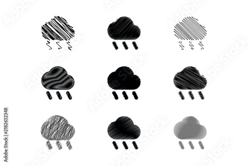 Rainy Weather Cloud Scribble Icon Set Collection Vector Illustration