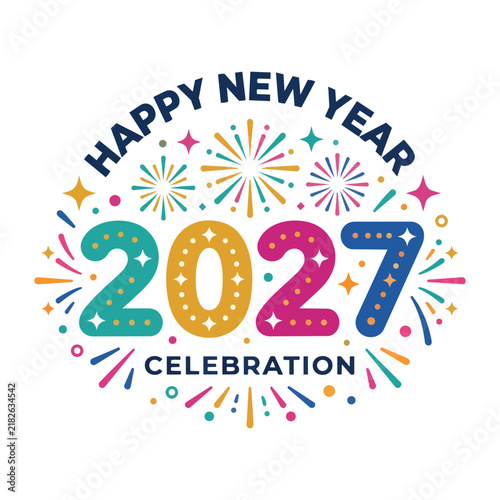 Happy New Year 2027 Celebration Colorful Vector Illustration