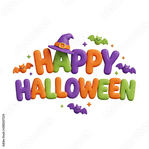 Joyful Halloween text greeting, happy message with witch hat