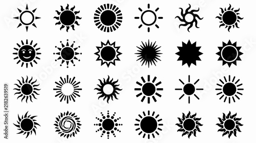 Set of Twenty-Four Stylized Sun Symbols and Illustrations