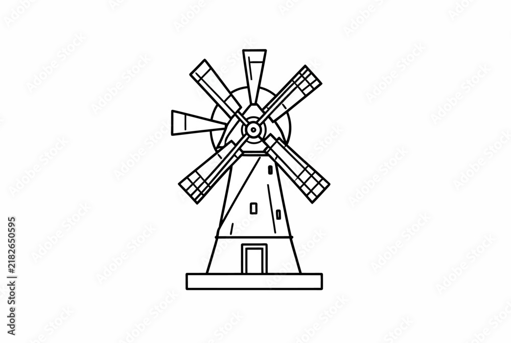 Obraz premium Vintage Windmill Line Art Icon Illustration.